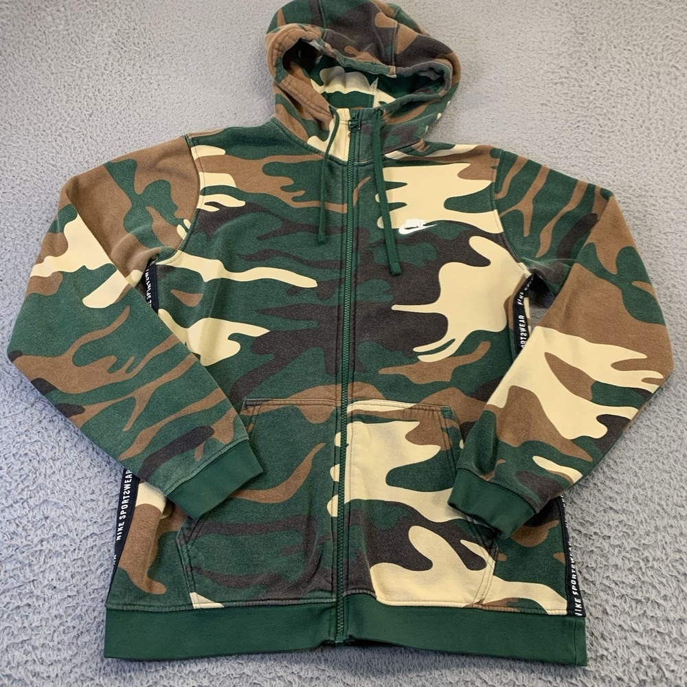 Nike Camo AOP Hoodie Mens Medium Sportswear Full Zip Sweater Green‎ AV5940-341
